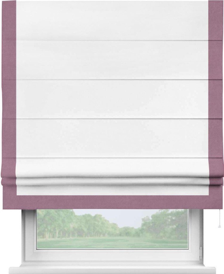Римская штора с кантом Виктория, для проема, ткань вельвет белоснежный