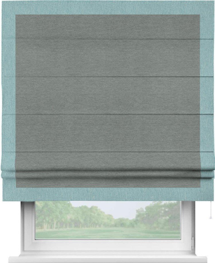 Римская штора «Кортин» с кантом Чесс, для проема, ткань твид блэкаут, серый