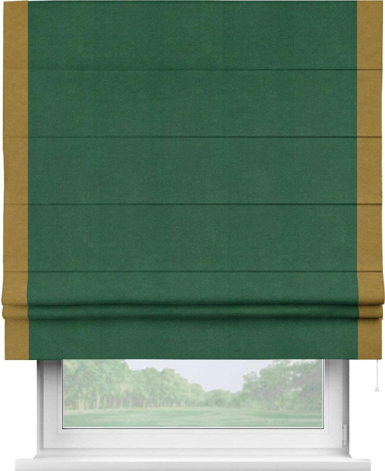 Римская штора «Кортин» с кантом Стрим Дуо, для проема, ткань вельвет зеленый