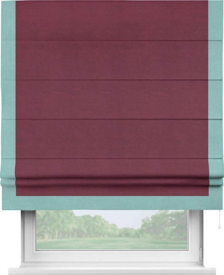 Римская штора «Кортин» с кантом Виктория, для проема, ткань вельвет бордовый