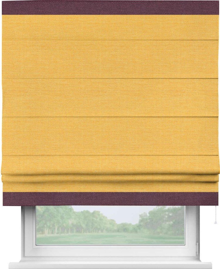 Римская штора «Кортин» с кантом Горизонт, для проема, ткань лён желтый