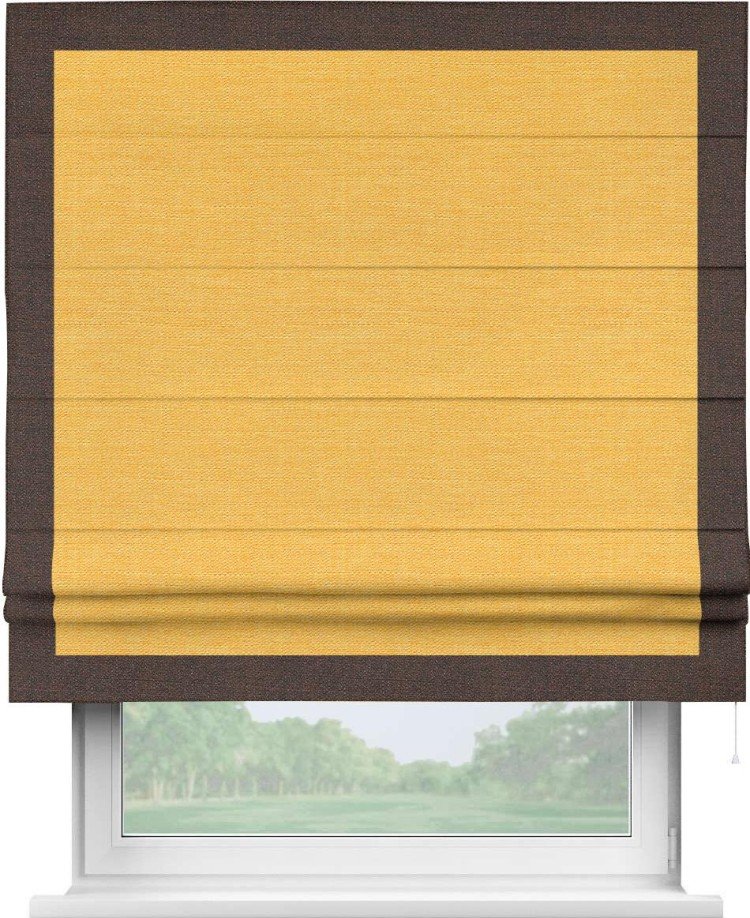Римская штора «Кортин» с кантом Чесс, для проема, ткань лён желтый
