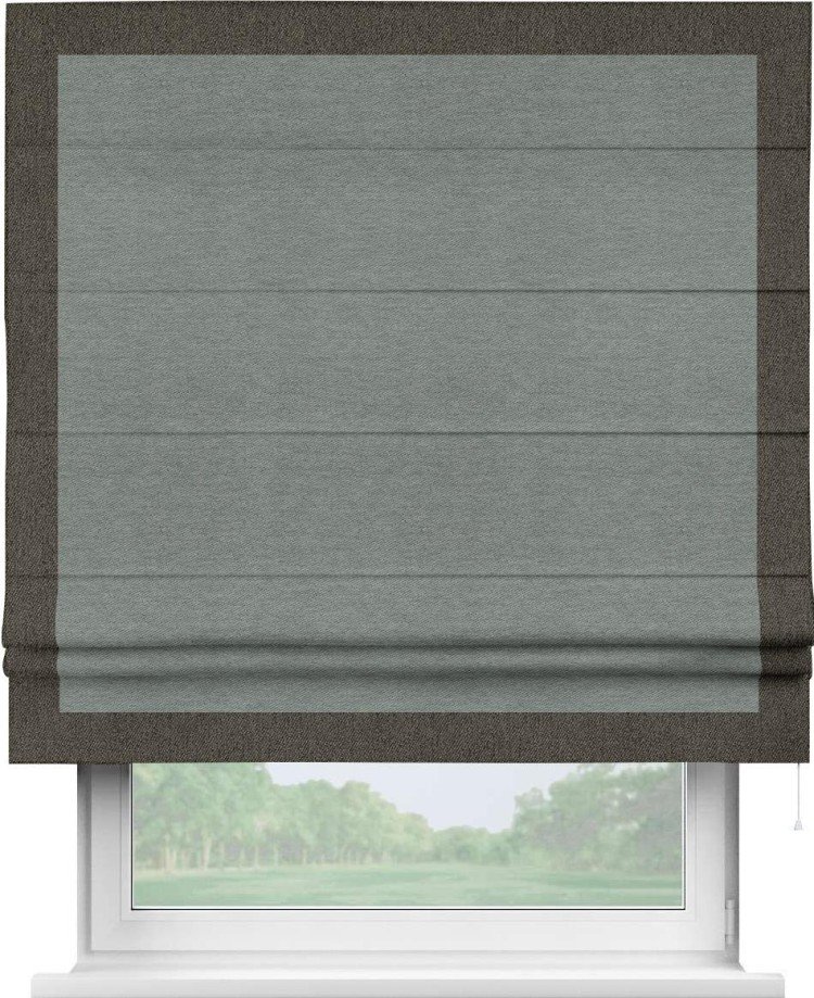 Римская штора «Кортин» с кантом Чесс, для проема, ткань твид блэкаут, серый